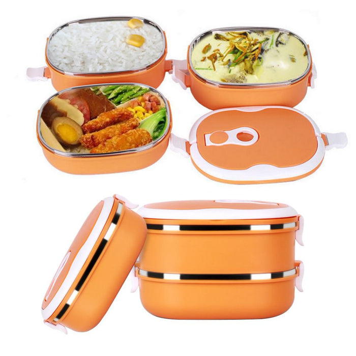 Thermal Lunch Box, 2 Layer Bento Boxes for Student/Adult,  Portable Stainless Steel Food Containers, Leak Proof Microwave Safe