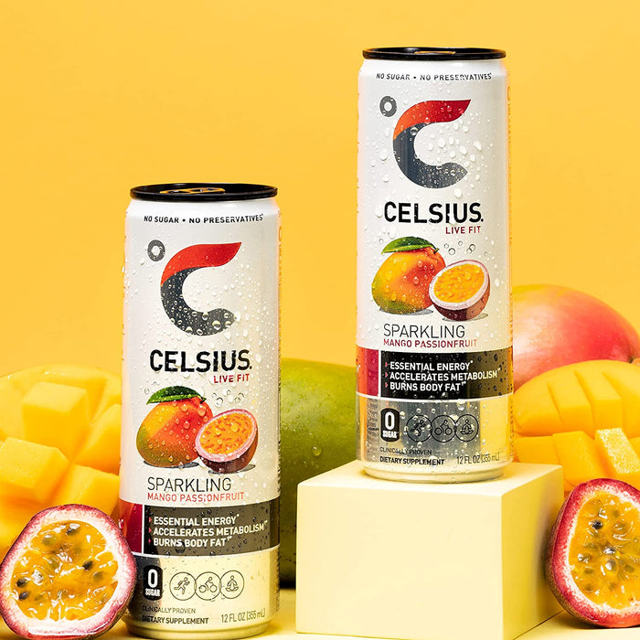 CELSIUS Sparkling Mango Passionfruit, Functional Essential Energy Drink 12 Fl Oz (Pack of 12)