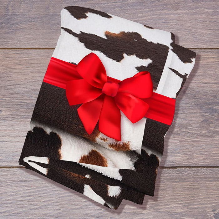 Homesmart Brown Cow Print Throw Blanket Warm and Cozy Coral Fleece Animal Print