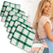 Set of 24 Kitchen Towels Dish Cloths Soft Green Checkered Pattern 100% Cotton 12X12"