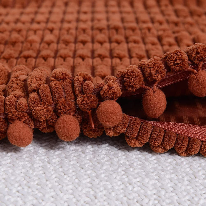 2 Packs Rust Decorative Throw Pillow Covers 18X18 Inch with Pom-Poms for Couch Bed Living Room, Farmhouse Boho Home Decor, Terracotta Soft Corduroy Cute Square Cushion Case 45X45 Cm