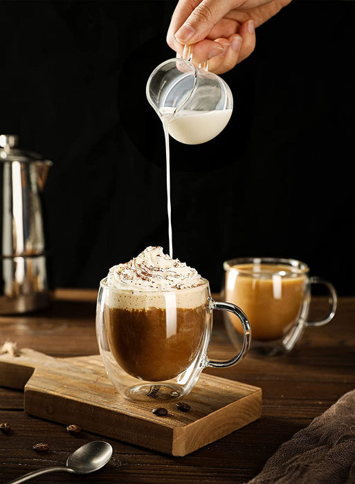 Glass Espresso Cups, 2 Pcs 5Oz Double Walled Insulated Glasses Coffee Mugs Demitasse Cups Perfect for Espresso Shot, Tea and Juice.