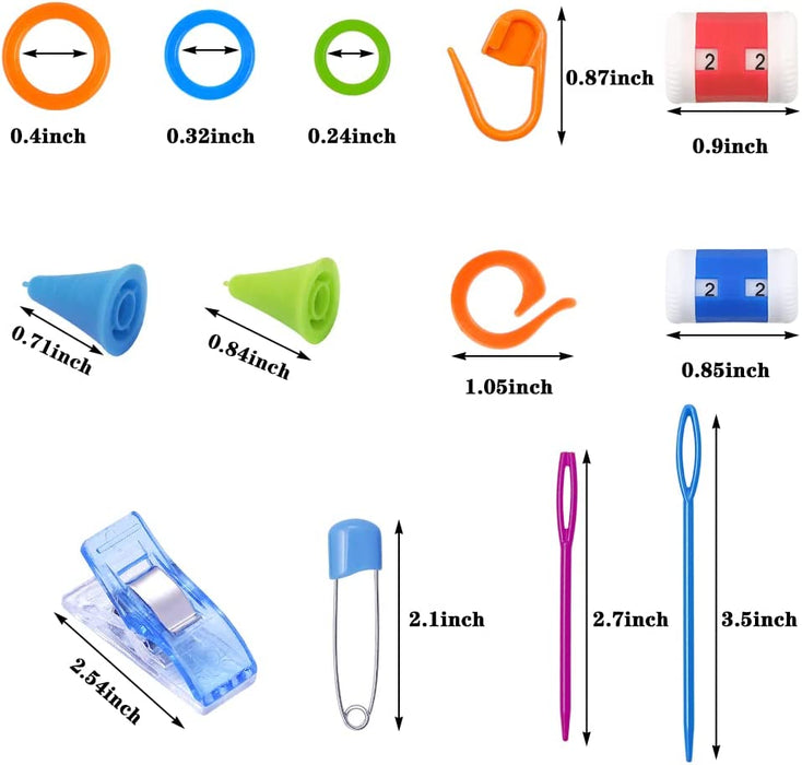 381 Pieces Stitch Ring Markers and Colorful Knitting Crochet Locking Counter Stitch Needle Clips + Weaving Tools Knitting Kits with 3 Storage Boxes