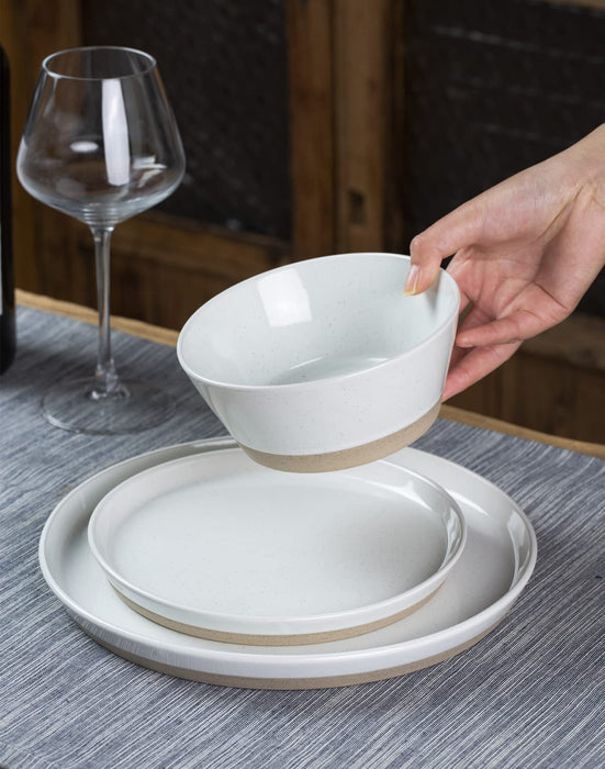 Saturn Dinnerware Sets, 12 Piece Dish Set, Plates and Bowls Sets for 4, White