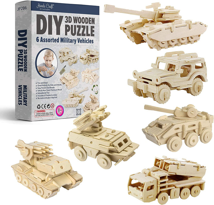 Hands Craft DIY 3D Wooden Puzzle – 6 Assorted Wild Animals Bundle Pack Set Brain Teaser Puzzles Educational STEM Toy Adults and Kids to Build Safe and Non-Toxic Easy Punch Out Premium Wood JP2B8