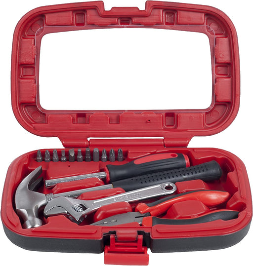 Home Improvement Tool Kit - 15-Piece Household Hand Tools Essentials Set in Durable Plastic Carrying Case for Home, Office, and Car by  (Red)