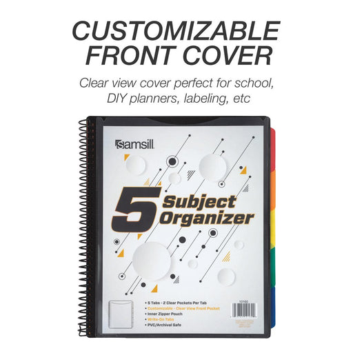 5 Subject Spiral File Folder Organizer / 5 Dividers with Pockets / Multi Pocket Folder / Document Holder / Paper Organizer / Customizable Front Cover / 10 Total Pockets