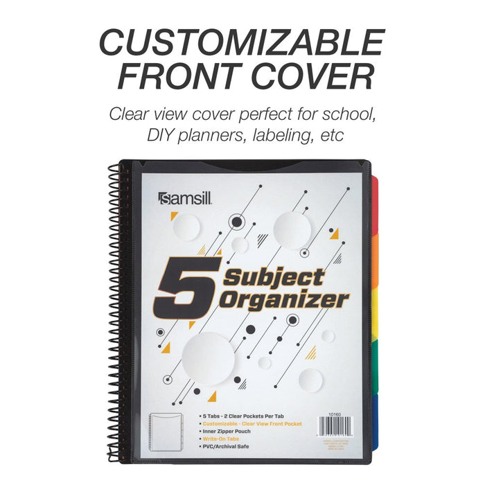 5 Subject Spiral File Folder Organizer / 5 Dividers with Pockets / Multi Pocket Folder / Document Holder / Paper Organizer / Customizable Front Cover / 10 Total Pockets