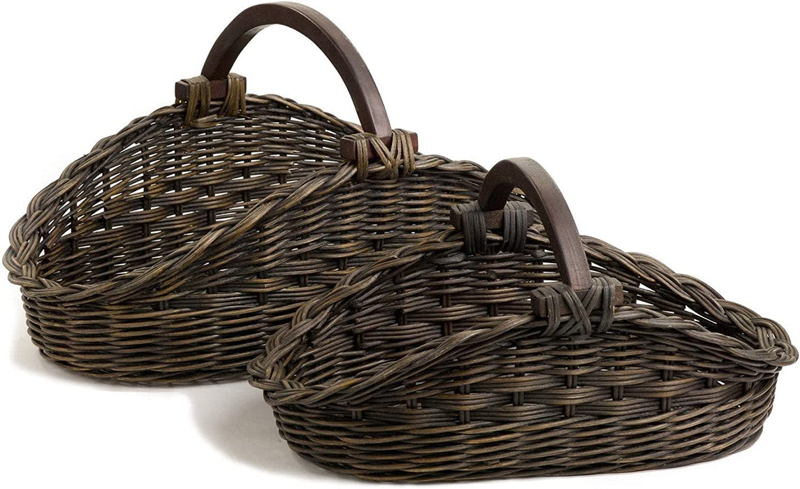 Wicker Gathering Basket, Large, 22.5 in L X 12.5 in W X 12 in H, Antique Walnut Brown (Sold Individually)