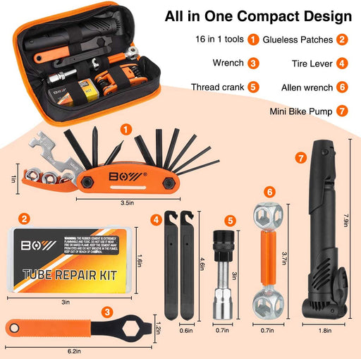 Bicycle Repair Bag & Bicycle Tire Pump, Home Bike Tool Portable Patches Fixes, Inflator, Maintenance for Camping Travel Essentials Tool Bag Bike Repair Tool Kit Safety Emergency All in One Tool