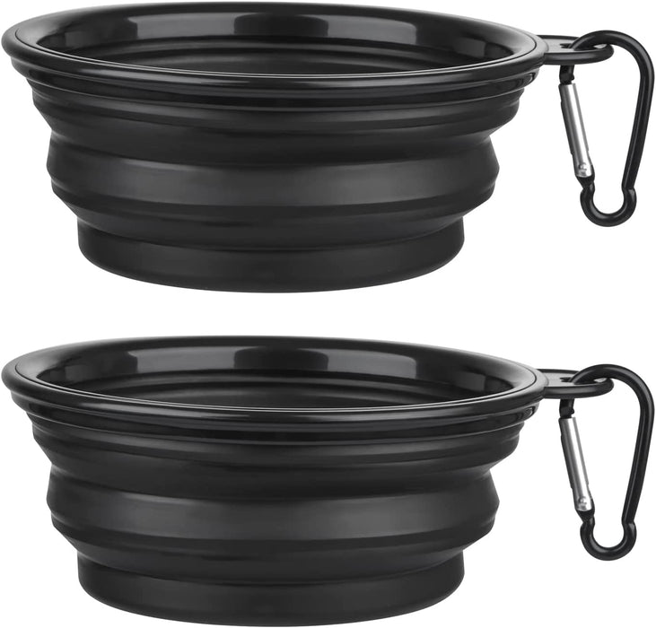 Collapsible Dog Bowl, 2 Pack Collapsible Dog Water Bowls for Cats Dogs, Portable Pet Feeding Watering Dish for Walking Parking Traveling with 2 Carabiners (Small, Orange+Pink)