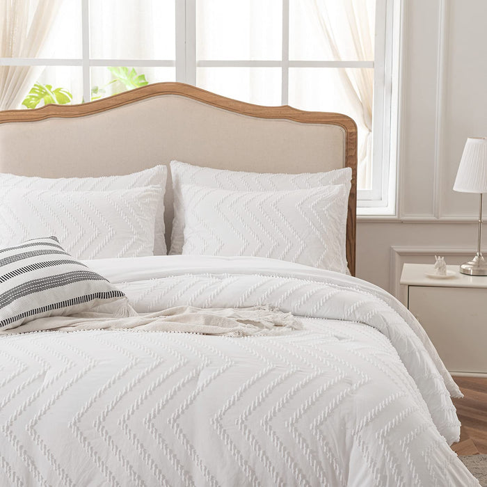 Queen Size Comforter Set, White Bedding Set Tufted Design,Boho Comforter for Queen Bed,Lightweight and Fluffy Bed Comforter for All Seasons