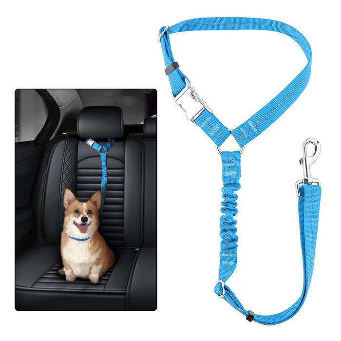 Dog Seat Belt for Car Headrest, Reflective and Adjustable with Bungee for Small Medium Large Dogs and Cats, Blue