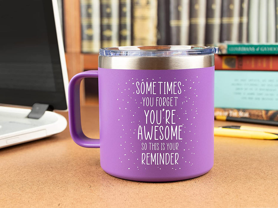 Inspirational Gifts for Women –Stainless Steel Coffee Purple Mug/Tumbler 14Oz “Sometimes You Forget You’Re Awesome” – Idea, Thank You, Coworker, Motivational, Best Friend, Her, Female, Valentines Day