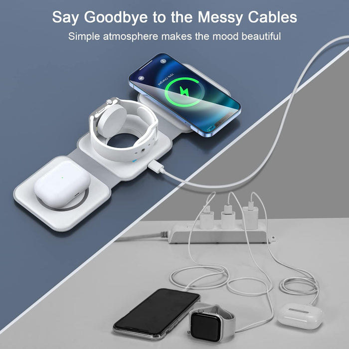 Wireless Charger 3 in 1, Magnetic Travel Wireless Charging Station Multiple Devices,Gan 3 in 1 Charging Station,Compatible for Iphone15/14/13/12/Pro/Max,Iwatch,Airpods 3/2/Pro(Adapter Includes)