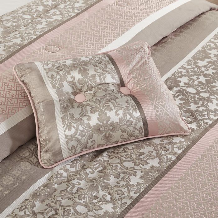Mainstays 7-Piece Princeton Woven Jacquard Comforter Set, Blush Stripe, Full/Queen