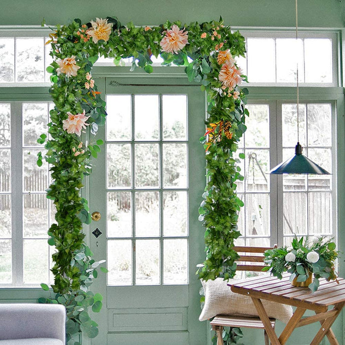 84 Feet 12 Strands Artificial Ivy Leaf Plants Vine Hanging Garland Fake Foliage Flowers Home Kitchen Garden Office Wedding Wall Decor, Green