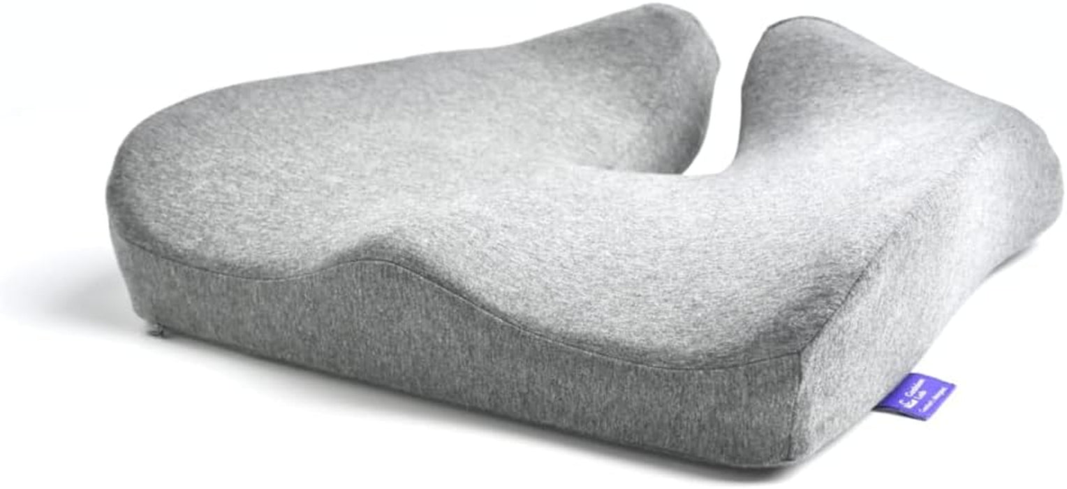 Patented Pressure Relief Seat Cushion for Long Sitting Hours on Office/Home Chair, Car, Wheelchair - Extra-Dense Memory Foam for Hip, Tailbone, Coccyx, Sciatica - Light Grey