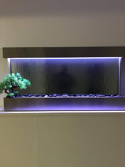 Wall Hanging Waterfall XL 47” Wide X 24” Tall Wall Fountain St. Steel Frame, Color Lights, Remote Ctrl