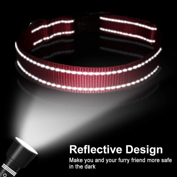 Reflective Dog Collar, Sturdy Nylon Collars for Large Girl and Boy Dogs, Adjustable Dog Collar with Quick Release Buckle, Red