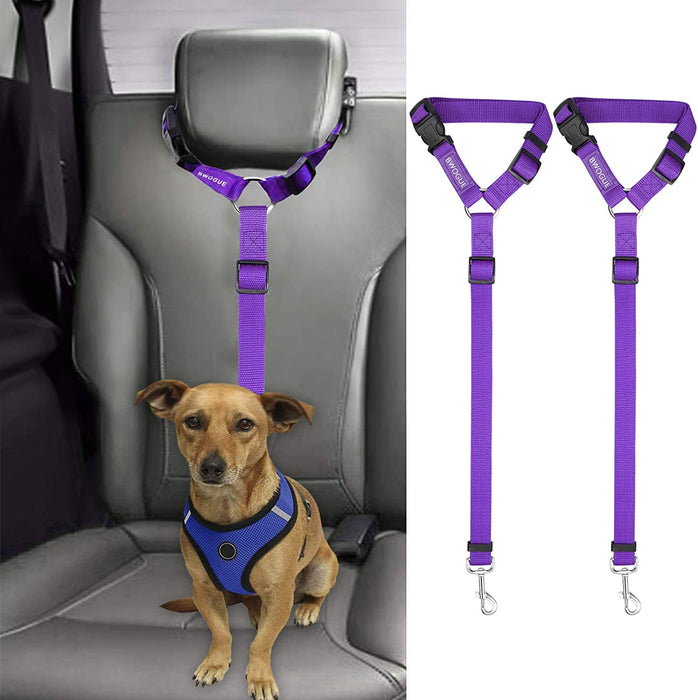 2 Packs Dog Cat Safety Seat Belt Strap Car Headrest Restraint Adjustable Nylon Fabric Dog Restraints Vehicle Seatbelts Harness
