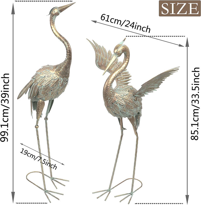 Yard Decorations Outdoor Heron Garden Art Statues Sculptures, 33-39 Inch Metal Copper Crane Yard Art Bird Lawn Ornaments for Backyard outside Porch Patio Wedding Decor, Set of 2