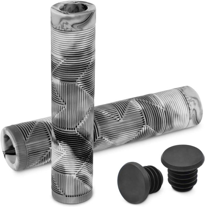MTB BMX Scooter Grips - Handlebar Bicycle Grips for Flat Straight Bars like BMX, MTB, Scooter; Rubber Non-Slip Grip to Match Any Bike or Scooter