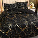 Gold Metallic Marble Comforter Set Queen Size Foil Print Glitter Bedding Sets,Black/Gold,Queen