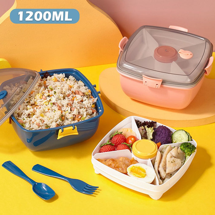 Bento Lunch Box 4-Compartment Bento-Style Kids Lunch Box Leak-Proof 2 Layer 1200Ml Adult Lunch Container Portable Food Storage Container with Spoon & Fork for Adult Kid Toddler Boy Girl