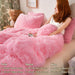 3 Piece Fluffy Duvet Cover Set, Luxury Ultra Soft Faux Fur Fuzzy Comforter Cover Set, Velvet Shaggy Plush Furry Bedding Set with 2 Pillow Covers, Zipper Closure, Queen Size, Pink