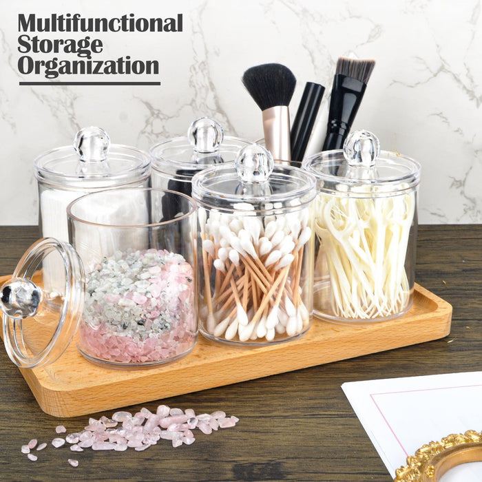 6 Pack Qtip Holder Dispenser Apothecary Jars Bathroom Accessories Set - Qtip Holder Storage Canister Clear Plastic Acrylic Jar for Cotton Ball, Cotton Swab, Q-Tips, Cotton Rounds