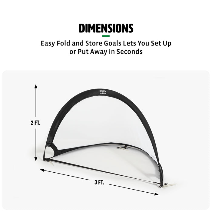 Umbro 3' X 2' Pop up Soccer Goal Net - 2 Goal Set with Carry Bag