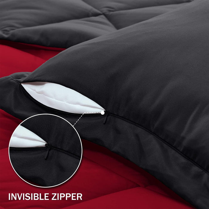 Lightweight Solid Comforter Set (King) with 2 Pillow Shams - 3-Piece Set - Red and Black - down Alternative Reversible Comforter