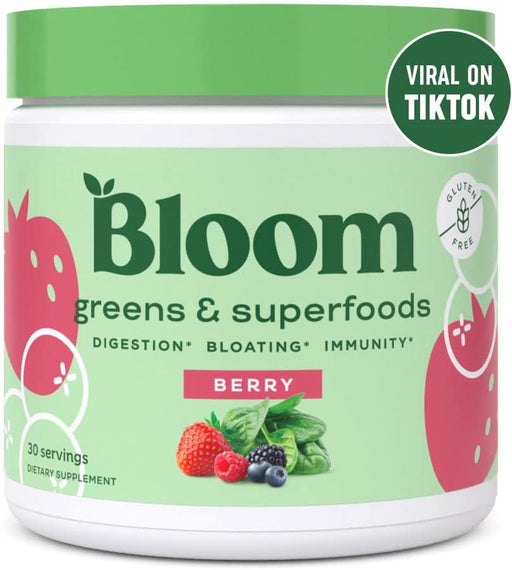 Bloom Nutrition Green Superfood | Super Greens Powder Juice & Smoothie Mix | Complete Whole Foods (Organic Spirulina, Chlorella, Wheat Grass), Probiotics, Digestive Enzymes, & Antioxidants (Berry)