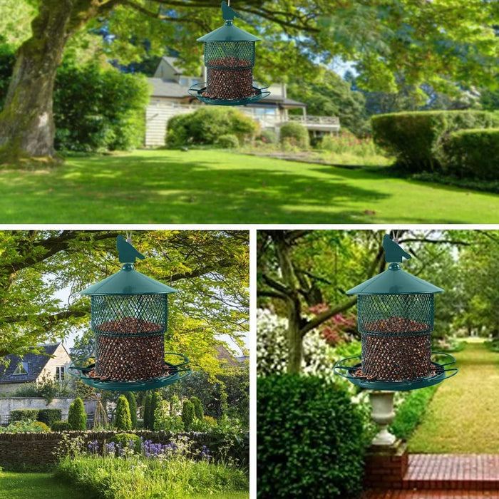 Bird Feeder for outside Hanging,Squirrel Proof Wild Bird Seed Feeders for Outdoor, Metal Large Bird Feeders Waterproof with 4 Lbs Seed Capacity for Cardinal, Sparrow,Finch,Chickadee Etc