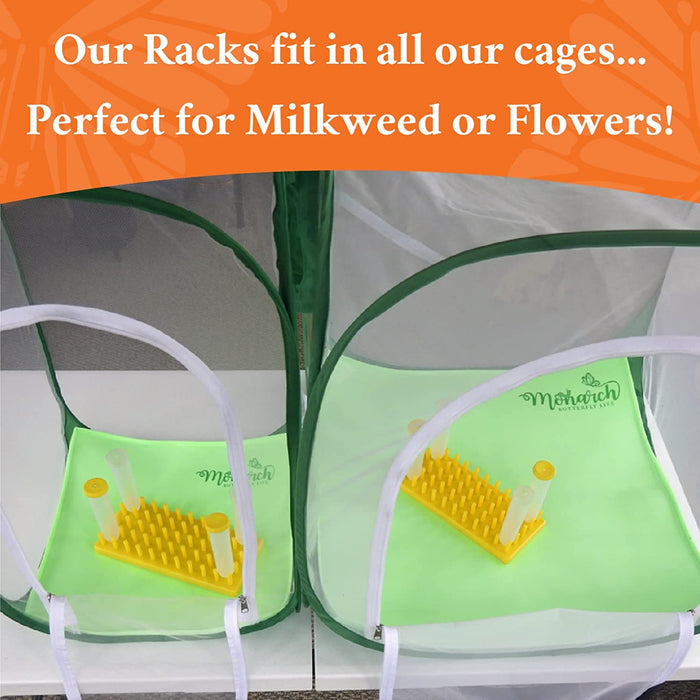 Short Peg Rack with 8 Large Floral Tubes to Feed Caterpillars Fresh Milkweed Cuttings, Host Plants, and Nectar Flowers by