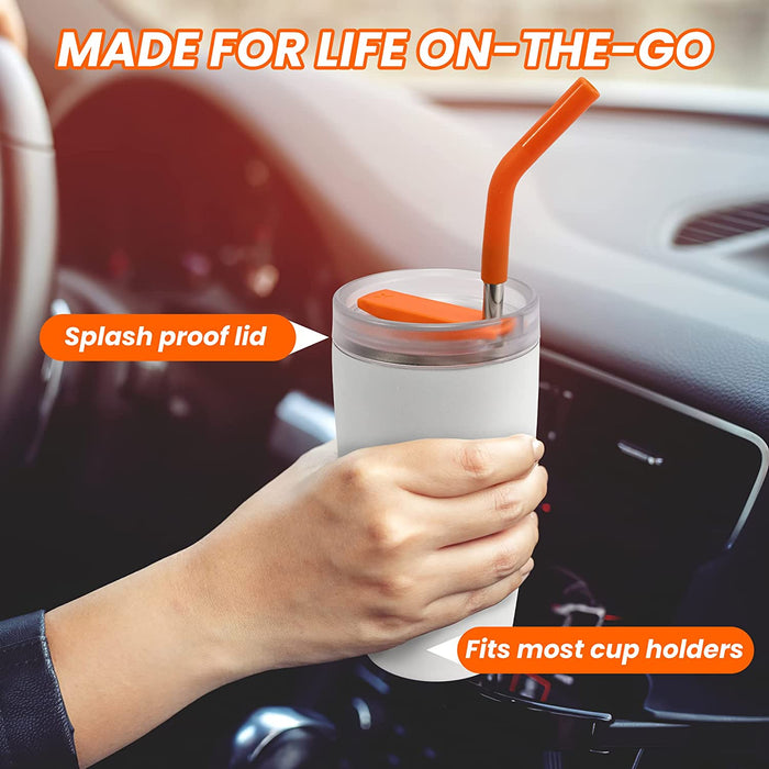 Insulated Tumbler with Lid and Straw, 16 Oz Leak Proof Double Wall Stainless Steel Travel Coffee Mug, Iced Coffee Cup Car Mug Water Bottle, Keep Cold Hot for 10 Hours, Gifts for Mom, White