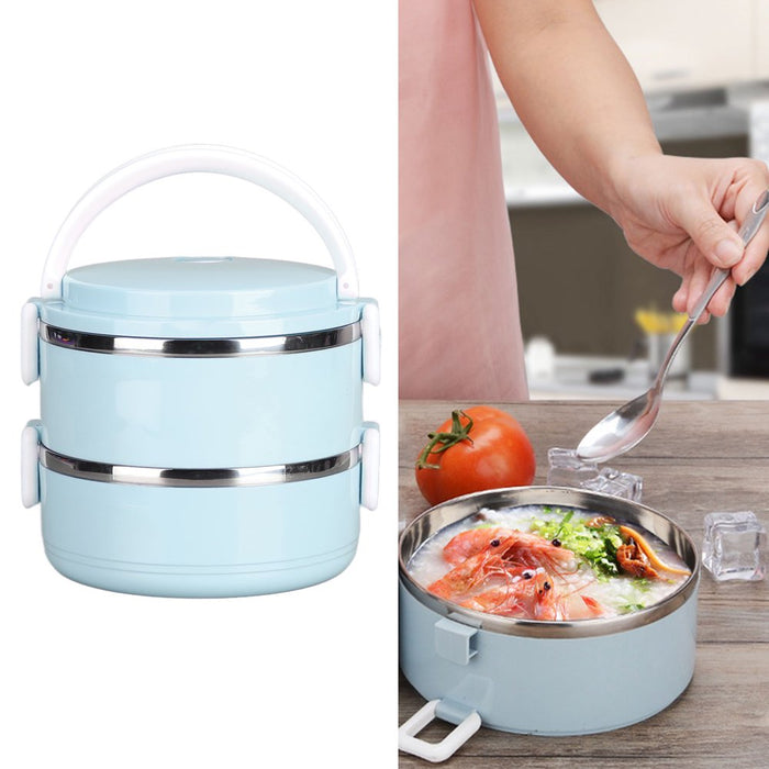 Stainless Steel Bento Box Lunch Box Container Thermal Stackable Lunch Box Compartment Portable Snack Box round Soup Container for Student Children Work, 2 Layer