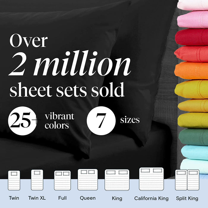 6 PC Sheet Set Sheets Deep Pockets 18" Eco Friendly Wrinkle Free Sheets Machine Washable Hotel Bedding Silky Soft - Black Queen