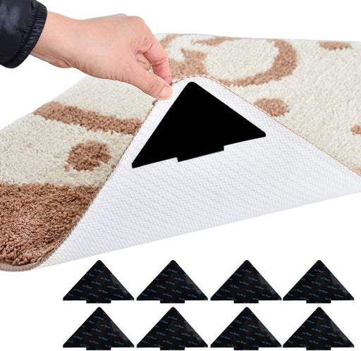 Non-Slip Rug Gripper, 8PCS Non-Disposable and Washable Rug Corner Grippers for Marble and Stone Floor, Black Flooring Adhesives Rug Gripper for Hardwood Floor,Tile,Vinyl Flooring