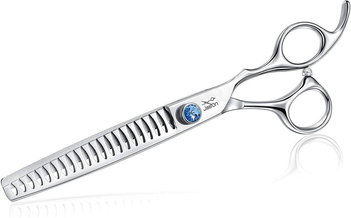 7.5" 56-Tooth Blending Dogs Grooming Scissors Cats Thinning Shears Pets Blender Thinner Trimming Texturizing Kit with Offset Handle Blue Jewelled Screw (7.5 Inch)