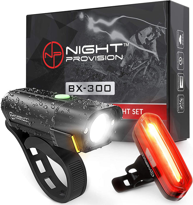 BX-300 Rechargeable Bike Light Set - Powerful Front and Back Lights, Bicycle Accessories for Night Riding, Cycling Safety Best Headlight with USB Tail Rear for Adults Kids Men Women Road Mountain