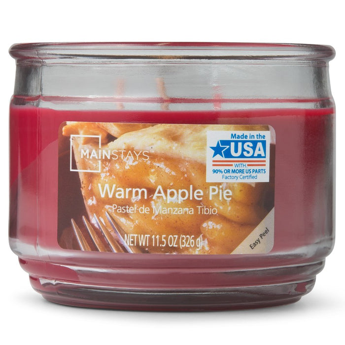 Mainstays Warm Apple Pie Scented 3-Wick Glass Jar Candle, 11.5 Oz.