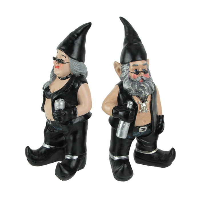 Zeckos Gnoschitt and Gnofun Thirsty Biker Garden Gnome Statues 7.5 Inches High