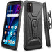 Alcatel TCL A3X A600DL Belt Clip Holster Kickstand Shock Proof Phone Case with Tempered Glass Screen Protector - Black