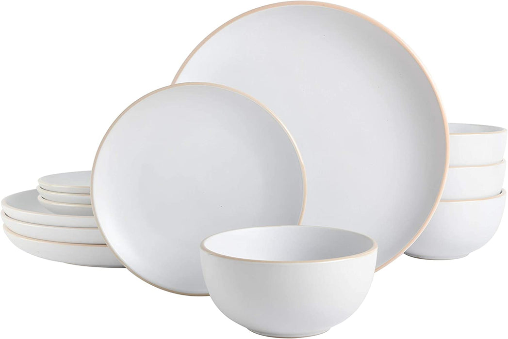 Gibson Home Rockaway round Stoneware Dinnerware Set, Service for 4 (12Pcs), Blue