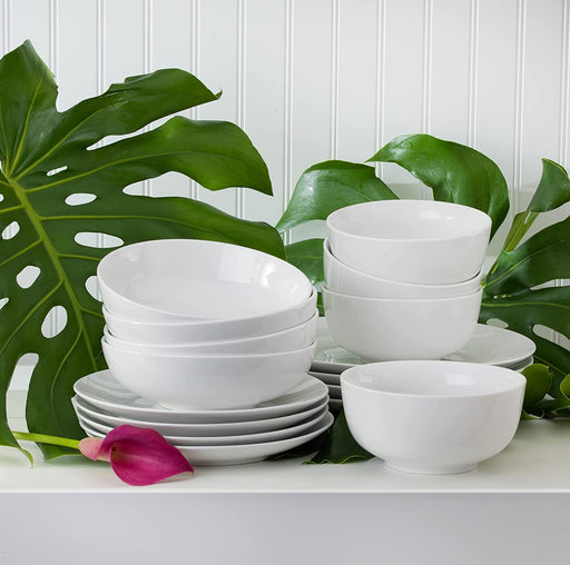 Euro Ceramica Essential Collection Porcelain Dinnerware and Serveware, 16 Piece Set, Service for 4, Classic White
