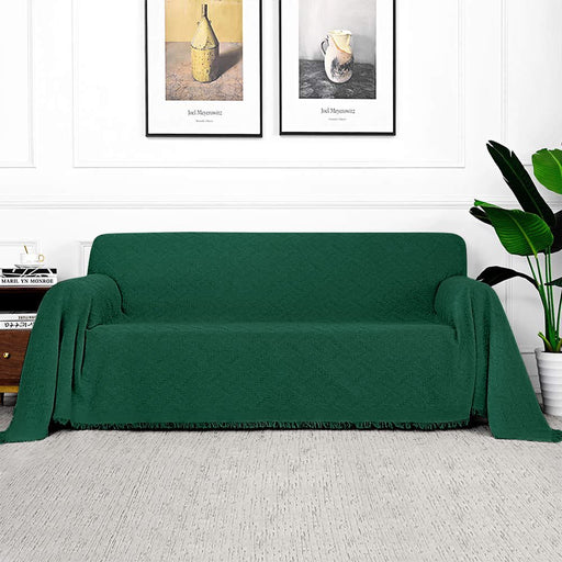 Cotton Geometrical Sofa Cover, Sectional Couch Covers for 1 Cushion Couch Couch Cover Living Room Throws Blankets Sofa Slipcovers, Furniture Protector for Pets (Medium, 71" X 91", Green)
