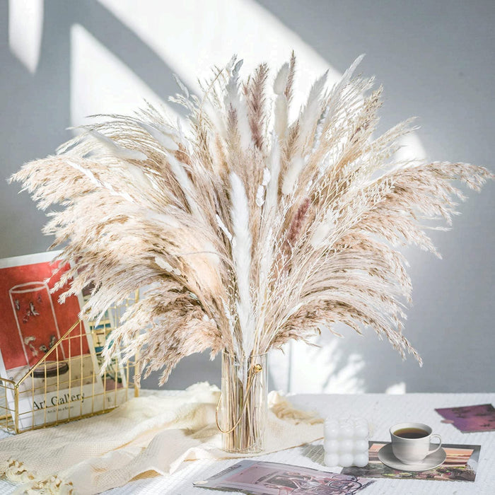 Dried Pampas Grass Decor 60 Pcs DIY Boho Natural Dried Flower Decor Pompous Dried Plants Bouquet for Wedding Vase Home Floral Arrangements