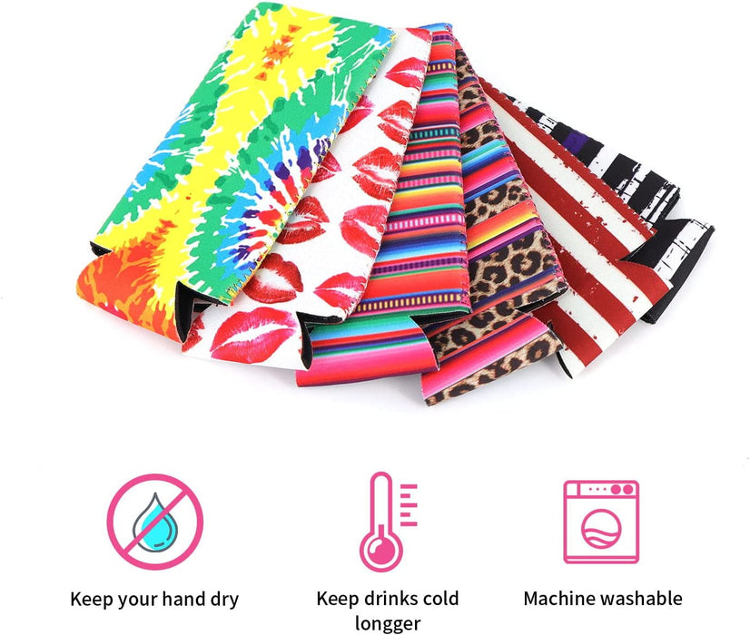 12Pcs Neoprene Slim Beer Can Cooler Tall Stubby Holder Foldable Stubby Holders Beer Cooler Bags Fits 12Oz Slim Energy Drink & Beer (Classic Style)